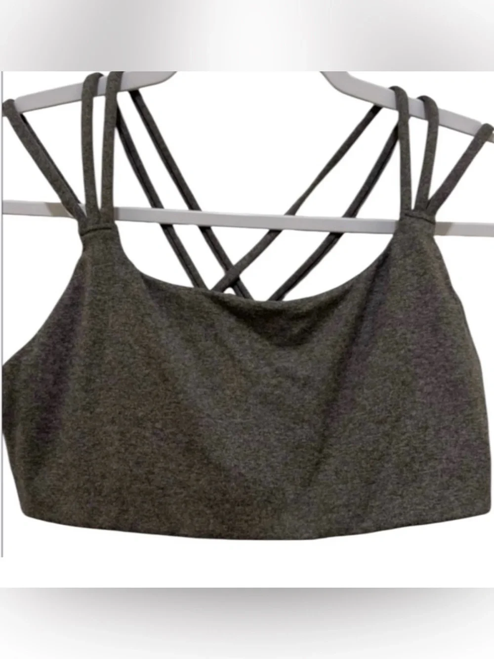 Athleta women’s Medium strappy Hyper Focused gray sports bra